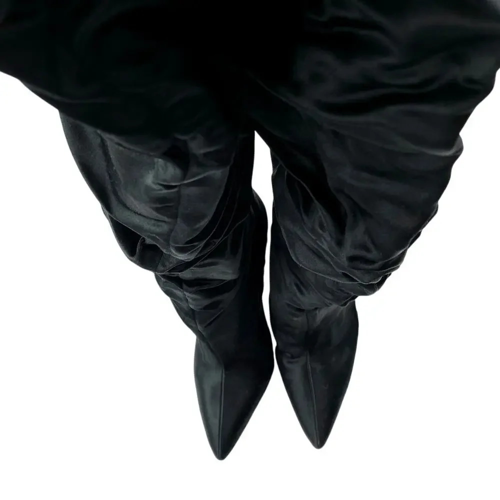 Kendall + Kylie Black Faux Suede Ruched Heeled Pointed Toe Over the Knee Boots 8